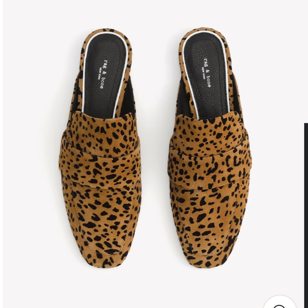 Rag & Bone Carson Mule Tan Cheetah Print Leather Suede Slip-On Loafers Statement